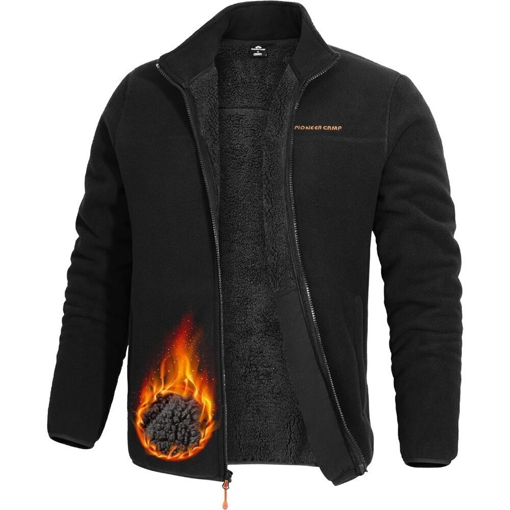 Men's Polar Fleece Sherpa Lined Jacket Warm Full Zip Up Thick Jacket Soft Outwea
